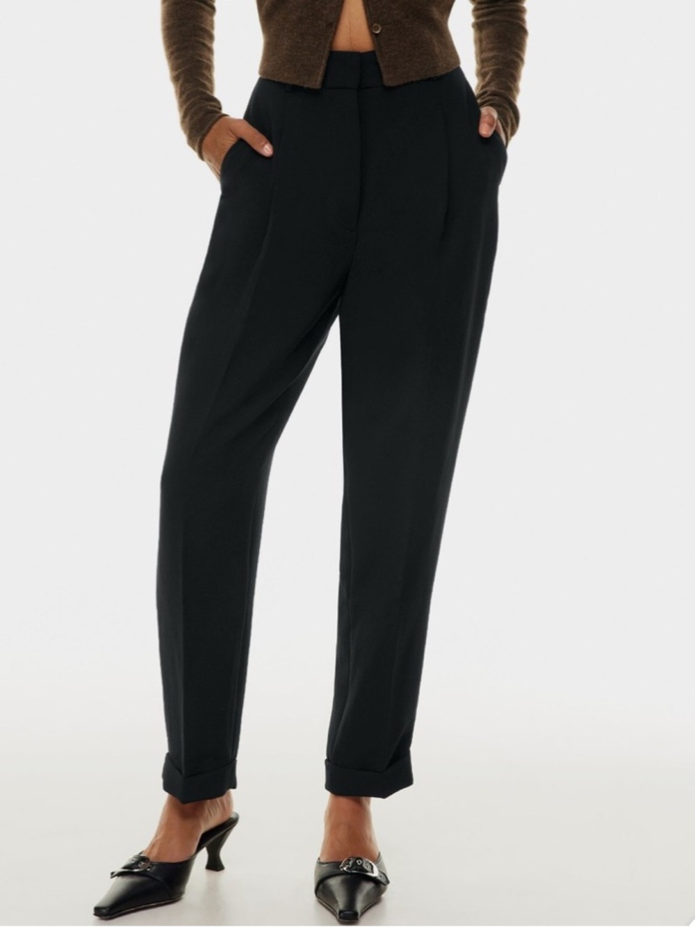 Aritzia Black Pleated Tailored Trousers